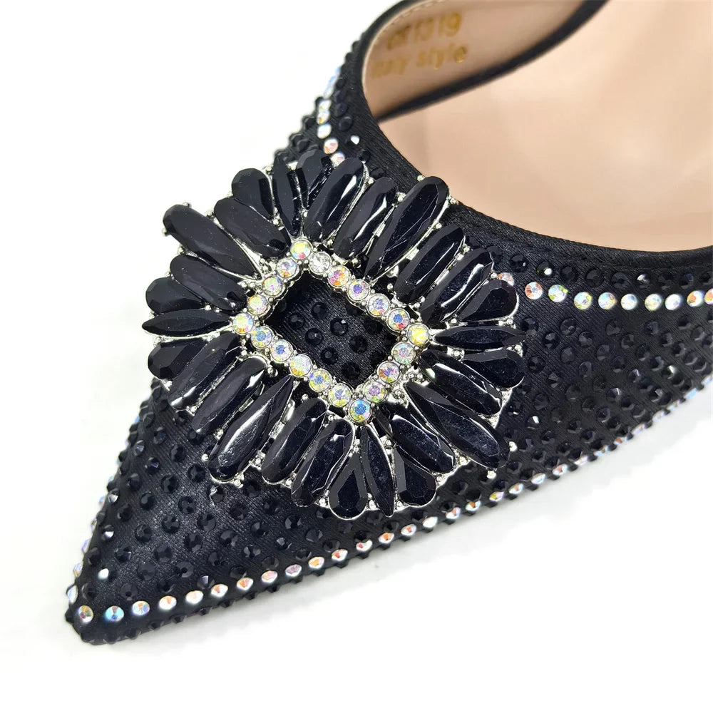 Nigerian Women's Party Shoes and Bags Medium Heel Pointed Toe Elegant Party Footwear With Matching Color Handbag for Women