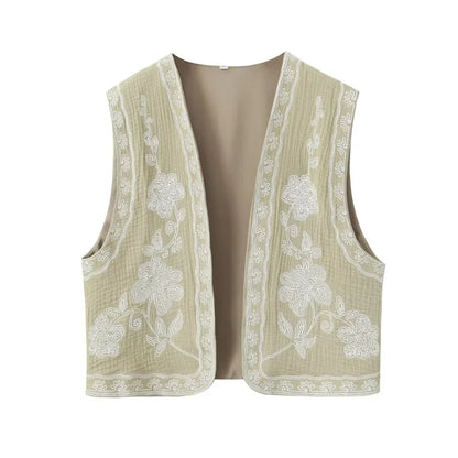 European and American Style 2024 Spring and Summer Women's New Fashionable and Versatile Round Neck Sleeveless Embroidered Vest