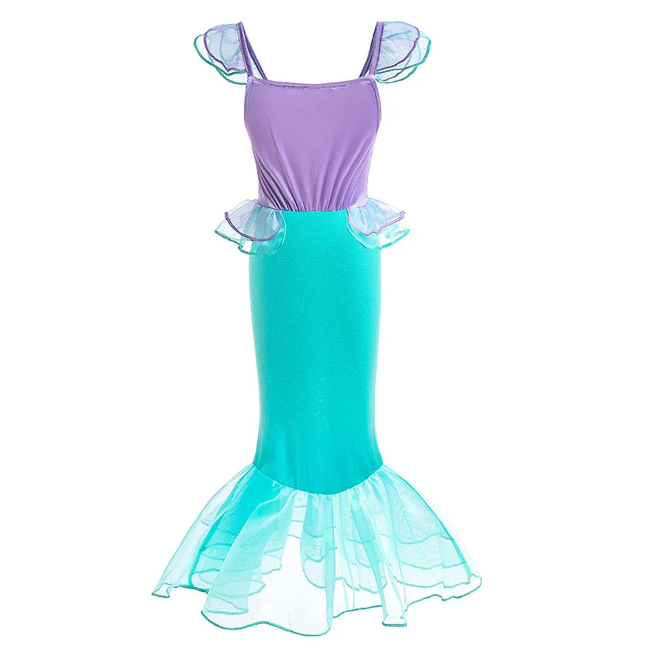 Halloween Costume Mermaid Dress Girl Ruffles Shell Fishtail Frocks Ariel Fantasy Luxury Princess Gown Children Fancy Fairy Dress