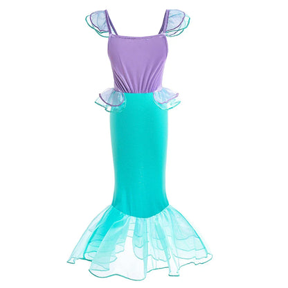 Halloween Costume Mermaid Dress Girl Ruffles Shell Fishtail Frocks Ariel Fantasy Luxury Princess Gown Children Fancy Fairy Dress