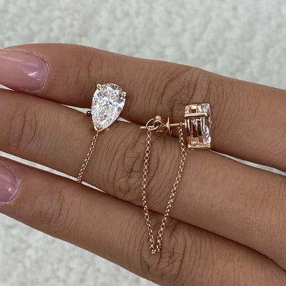 1-4carat Waterdrop Moissanite Chain Earrings for Women Pear Cut Solitaire Lab Diamond Stud/Drop Earring 925 Silver with GRA