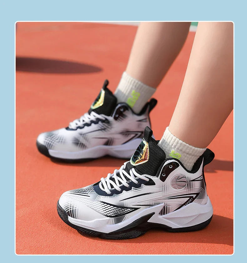 Children‘s Basketball Shoes Non-slip Breathable Basketball Training Sneakers Lace-up Boys Girls Basketball Boots Athletic Shoes