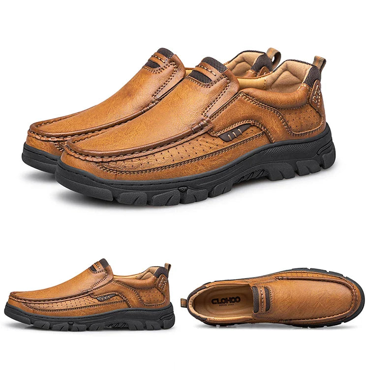 Men's Casual Loafers Handmade Breathable Leather Shoes with Thick Rubber Sole Comfortable Footwear Classic Hand Sewn Seams