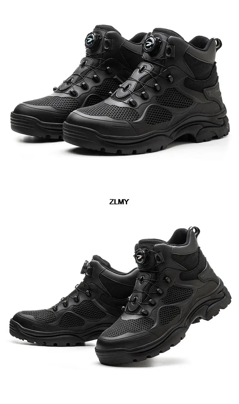 Construction Work Boots Men Steel Toe Safety Shoes Rotated Button Anti-smash Puncture Proof Sneakers Man High Top Security Boot