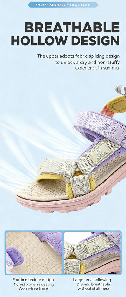 Kids Summer Sport Sandals Soft Sole Non-Slip Flat Beach Water Shoes Breathable Outdoor Walking Sandals for Boys&Girls