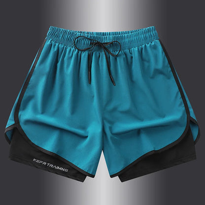 Fake two pieces of summer sports shorts, men's and women's quick drying three point running training itness lining American b