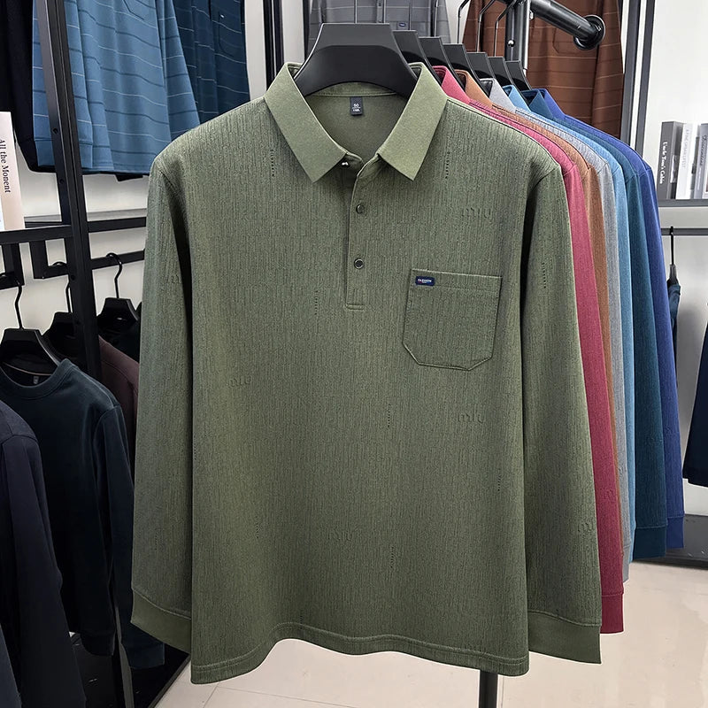 Hot Sales Original Design Men's Polo Lapel Long Sleeve T-Shirt Autumn New Soft Anti Pilling Pocket Business Leisure Menswear Top