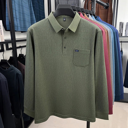 Hot Sales Original Design Men's Polo Lapel Long Sleeve T-Shirt Autumn New Soft Anti Pilling Pocket Business Leisure Menswear Top
