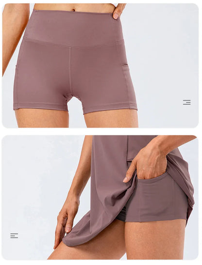 Tennis Dress Women With Separate Shorts Sleeveless Golf Sport Skirts Set with Pockets Training Running Fitness Female Badminton