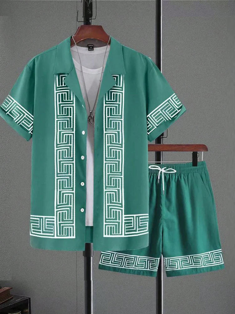 Conjunto de Camisa Masculina de Verão Impresso em 3D e Conjunto de Shorts Masculino e Feminino Moda Casual Fresco Simples Colarinho Havaiano