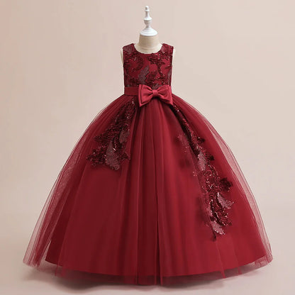 Elegant Party Bridesmaids Girls Dresses Summer Bow Flower Wedding Princess Prom Dress for Girl Tulle Evening Christmas Costumes