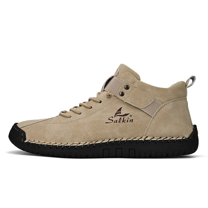 New 2025 Handmade Leather Casual Men Shoes Design Sneakers Man Breathable Leather Shoes Ankle Boots Outdoor Non Slip Walking