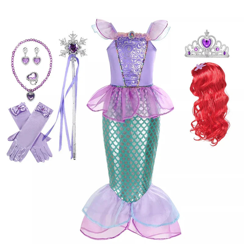Little Mermaid Ariel Princess Dress for Girl Cosplay Mermaid Party Costume Princess Fancy Vestidos Children Carnival Clothes