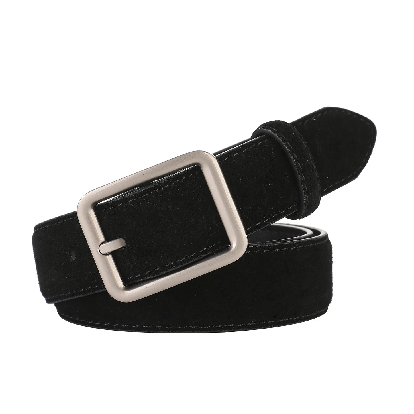 Fashion Suede Cowhide Women‘s Belts Genuine Leather 2.8cm Wide Belt Metal Buckle Women Belt Matched Dress Jeans Skinny Girdle