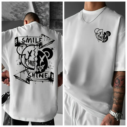 Men's American Street Style Printed T-shirt - Round Neck Summer Short Sleeved Shirt,