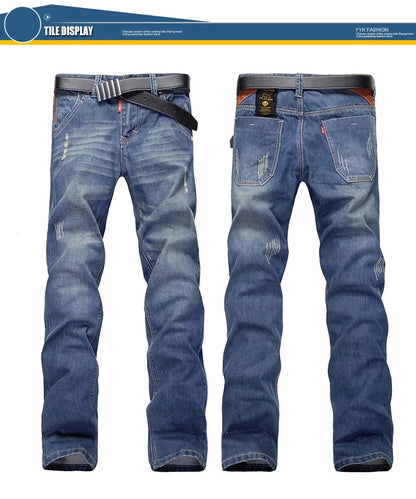 Ripped Plus Size Jeans for men Fashion jean man High Street Retro Washed, Worn Men trousers Casual Cargo Pants Slim Small Feet