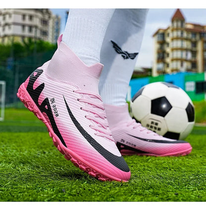 Fashion Pink Soccer Shoes Men's  Professional Lightweight Sock Football Boots Outdoor Non-slip Original Football Cleats Sneakers