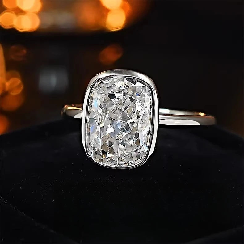 S925 Silver 8 * 11mm Fat Square White Zircon Ice Flower Cutting Ring Set with Classic Commuter Women's Jewelry