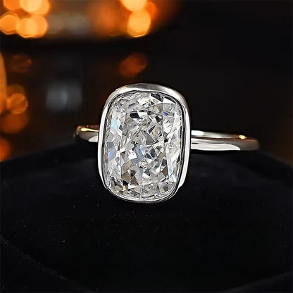 S925 Silver 8 * 11mm Fat Square White Zircon Ice Flower Cutting Ring Set with Classic Commuter Women's Jewelry