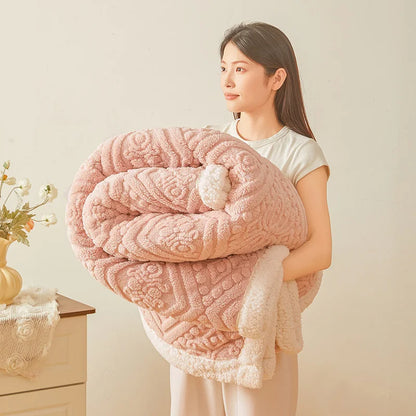 Ultra Soft Double Layer Fleece Blanket for Bed Thickened Cozy Velvet Warmth Blanket Autumn Winter Plush Blankets for Sofa Nap
