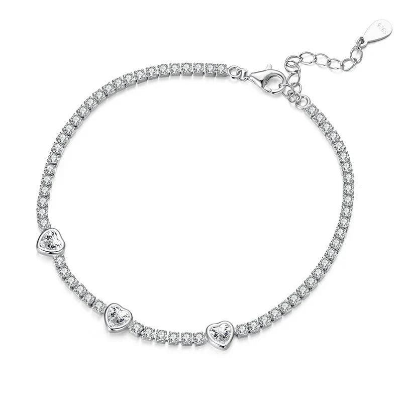 925 Sterling Silver Elegant Heart Bracelets for Women, AAAAA+ CZ Adjustable Chain Tennis Bracelet Jewelry Gifts BSB208