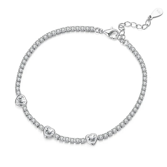 925 Sterling Silver Elegant Heart Bracelets for Women, AAAAA+ CZ Adjustable Chain Tennis Bracelet Jewelry Gifts BSB208