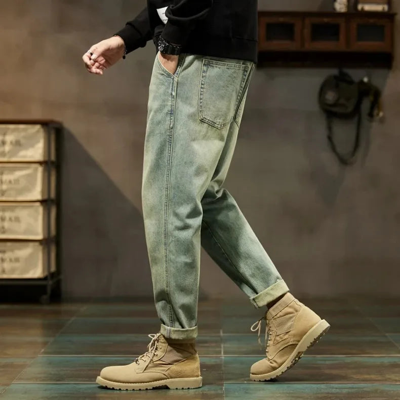 2025 Autumn and Winter New Loose and Versatile Harem Pants Retro Simple Fashion Solid Color Comfortable Versatile Jeans for Men