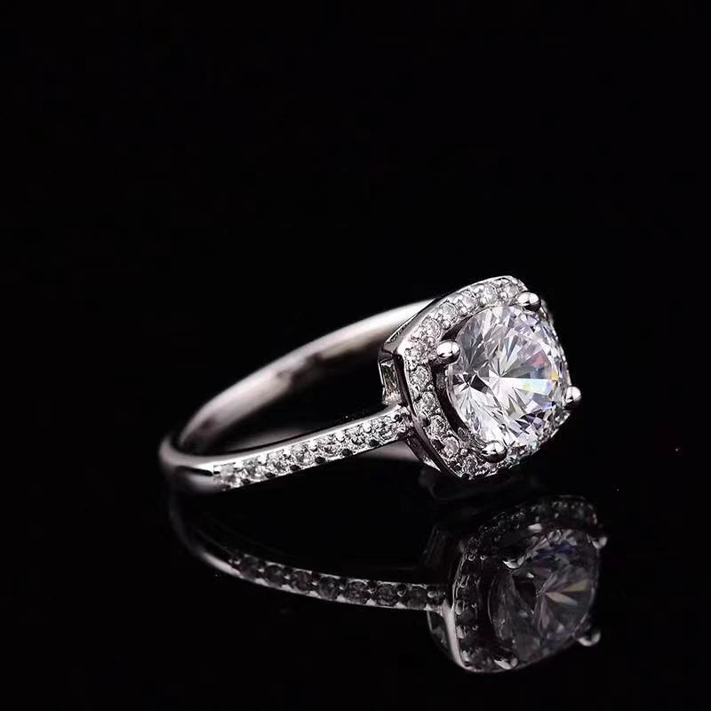 Moissanite Diamond Square Ring D Color 1CT 2CT Real 925 Sterling Silver For Women Wedding Fine Jewelry RI018