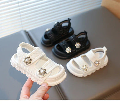 2025 Summer New Children Sandals Girls Elegant Princess Style Sandals Baby Anti-kick Foot Protection Sandals