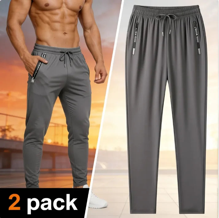 2-Pack Men's Quick Dry Ice Silk Sports Pants, Elastic Waist, Plus Size, Lightweight for Summer Fitness, Hiking & Running
