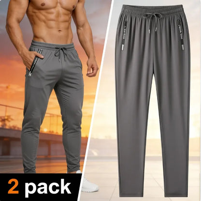 2-Pack Men's Quick Dry Ice Silk Sports Pants, Elastic Waist, Plus Size, Lightweight for Summer Fitness, Hiking & Running