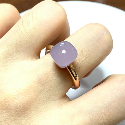 Stylish Purple Crystal Rose Gold Plated Candy Ring 30 Colors Simple Candy Color Jewelry Gift for Women Valentine's Day