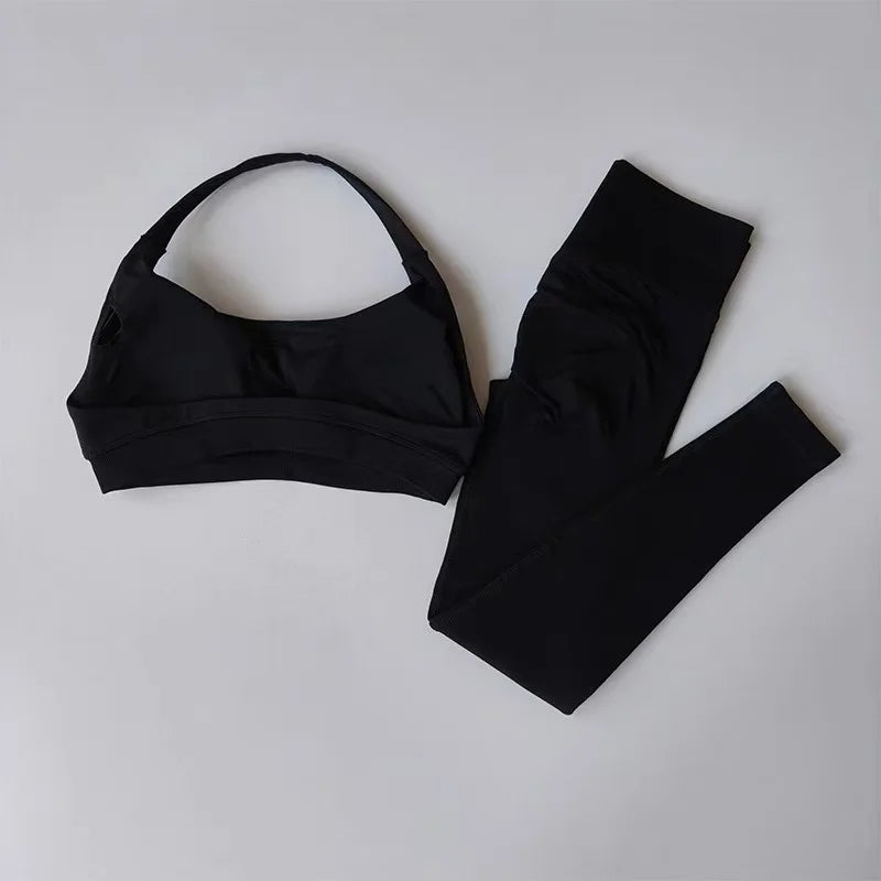 New Seamless Yoga Outfit, Women's Beautiful Back Sports Bra, Peach Hip Fitness High Waisted Pants, Yoga Wet, Pilates
