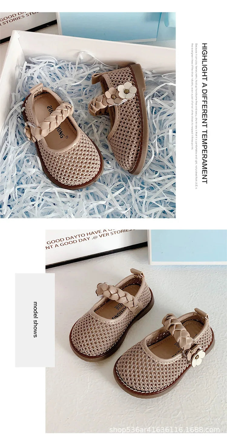 Girls Walking Shoes Lace Mesh Bows Kids Princess Shoes Non-slip Shiny Sequins 2025 New Children Flat Shoes Soft Sole Non-slip