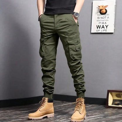 Casual Side Flap Pockets Workwear Tapered Pants, Men's Cargo Pants for Spring Fall Outdoor