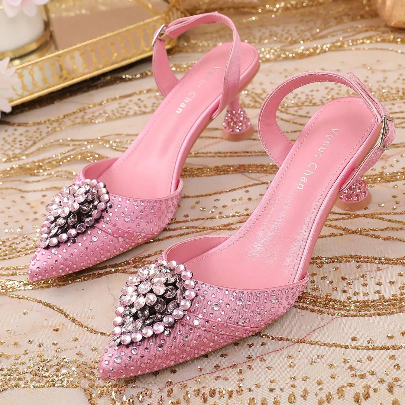 Green Colour Wedding High Heels for Women Italy Design Rhinestone  Decorate Pointed-Toe Gorgeous Parties 2025 INS Lady Plus Size