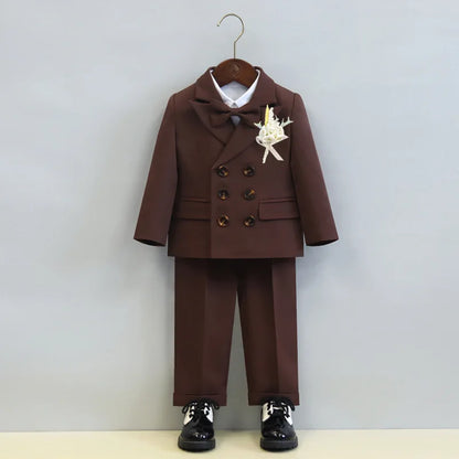 Children's Boys Autumn Formal Green Suit Boys Wedding Suit Children 1 To 14yrs Kids Blazer Pant Bowtie Flower Boys Suits Outfits