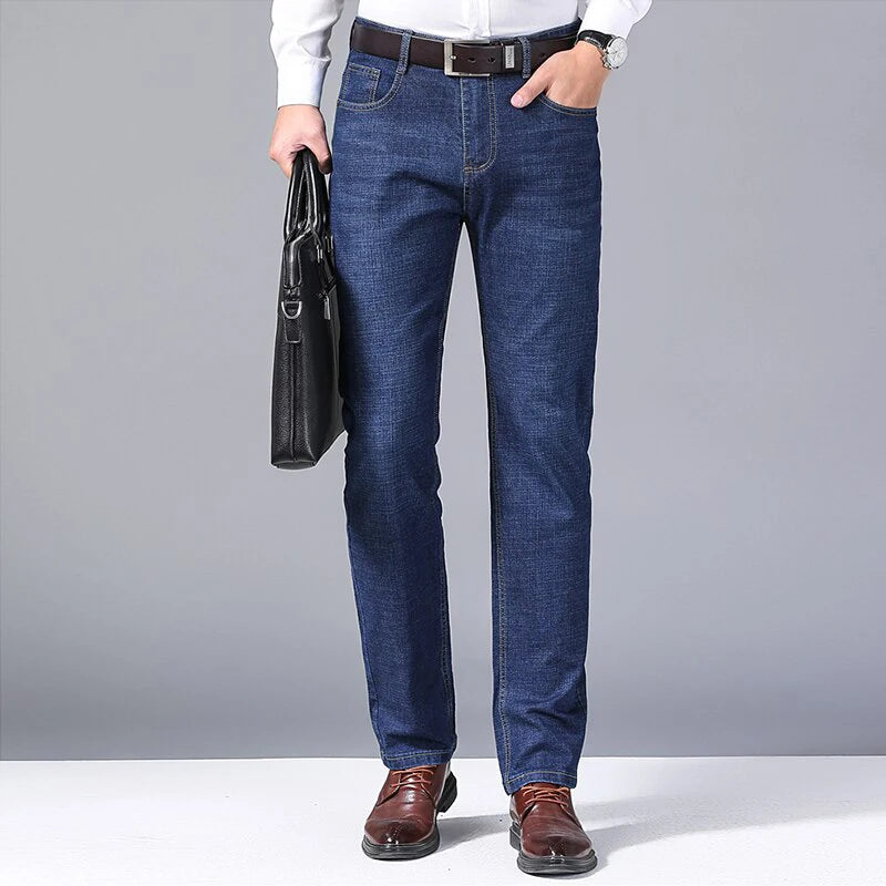 Men's Soft Straight Denim Pants 2025 Autumn Classic Business Black Biker Jeans Overalls Masculino Pantalone Hombre Mannen Homme
