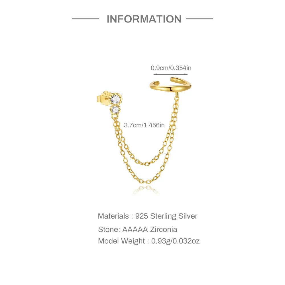1PC 925 Sterling Silver Horse Eye Chain Tassel Zircon Drop Earrings For Women Ins Minimalism Geometric Earrings Gift