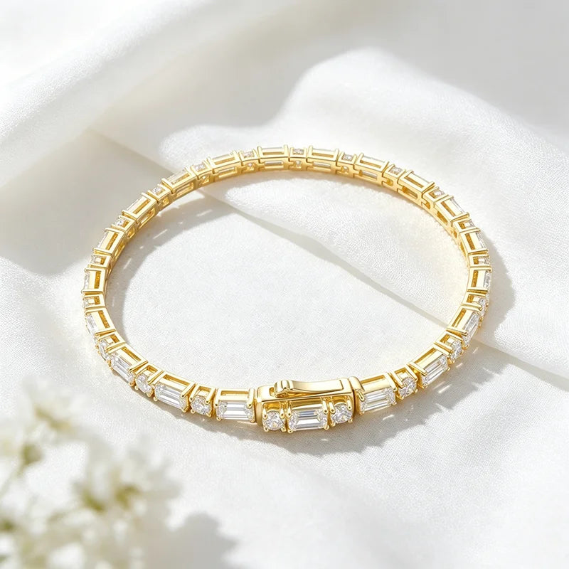 Emerald Cut Original Moissanite Tennis Bracelet for Women Men Hip Hop Jewelry Full Diamond Chain S925 Sterling Silver