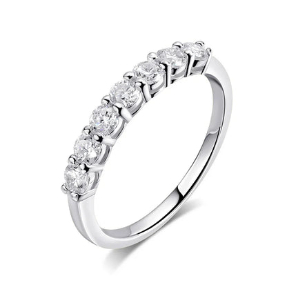 18k Plated 3MM 7 Stones Moissanite Rings for Women Classic Match Diamond Wedding Bands 925 Sterling Silver Jewelry