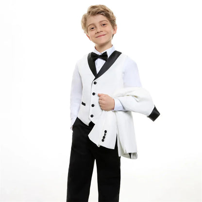 Fast Delivery Formal Boys Suit Set 4PCS Elegant White Piano Photography Suit Kids Party Ceremony Costume Party Suit