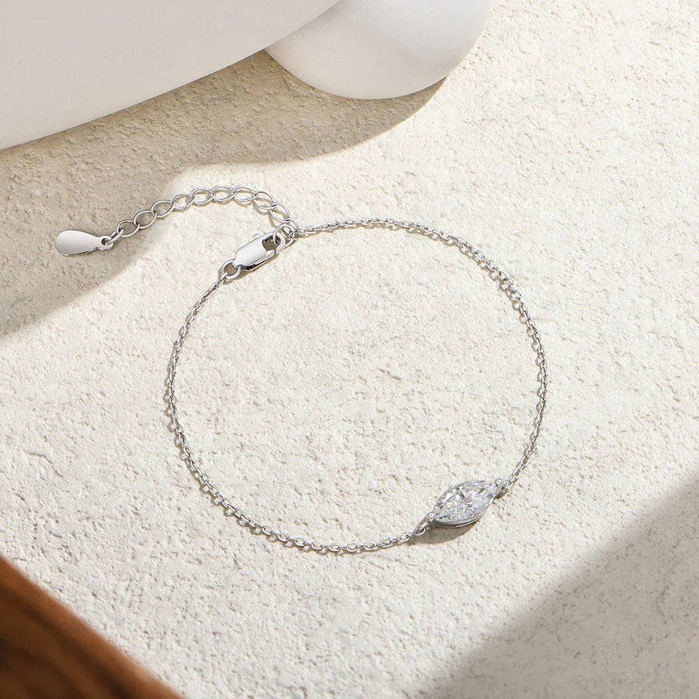 Marquise Cut 1ct Moissanite Bracelet S925 Silver Adjustable Cross-linked Chain Elegant Birthday Gifts Jewelry for Women