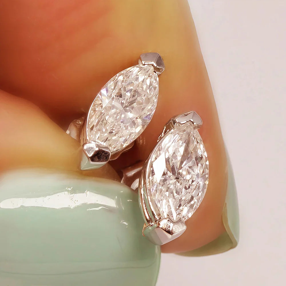 2-Stone Marquise Cut Moissanite Drop Earrings for Women S925 Silver Lab Diamond Stud Earrings with Certificate Fine Jewelry