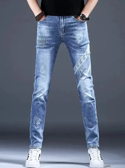 Spring and Autumn New Classic Fashion Elastic Fit Ankle Pants for Men - Casual Slim Fit Retro Sport High-Quality Denim Jeans