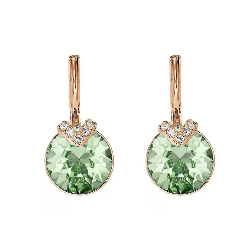 Bella V Drop Earring for Women Christmas Birthday Genuine Crystals from Austria Round Cut Dangle Silver Color Pierced Jewelry