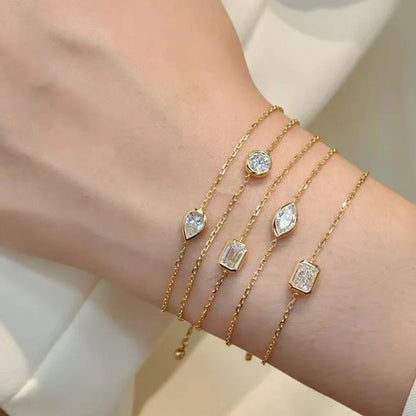 Lucky Clover Full Moissanite Link Bracelet Women S925 Silver Pear Cut Lab Diamond Bridal Adjustable Dainty Hand Chain Gift