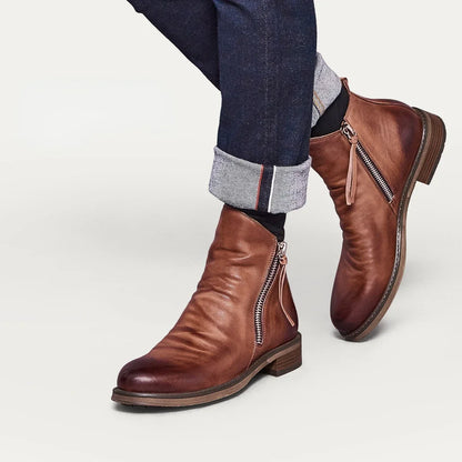 Men's Pu Boots Fashion Chelsea Men's Comfortable High Top Zipper Boots Non-slip Flat  Men's Boots Cowboy