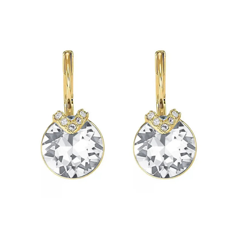 Bella V Drop Earring for Women Christmas Birthday Genuine Crystals from Austria Round Cut Dangle Silver Color Pierced Jewelry