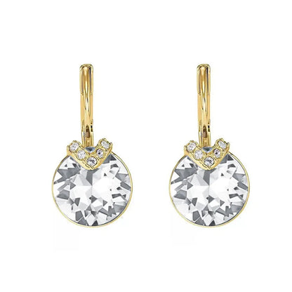 Bella V Drop Earring for Women Christmas Birthday Genuine Crystals from Austria Round Cut Dangle Silver Color Pierced Jewelry